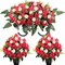 3Sets Cemetery Decorations for Grave Large Headstone Flower Saddle Grave Silk Flowers with Vases for Outdoor Grave Decoration(Red)